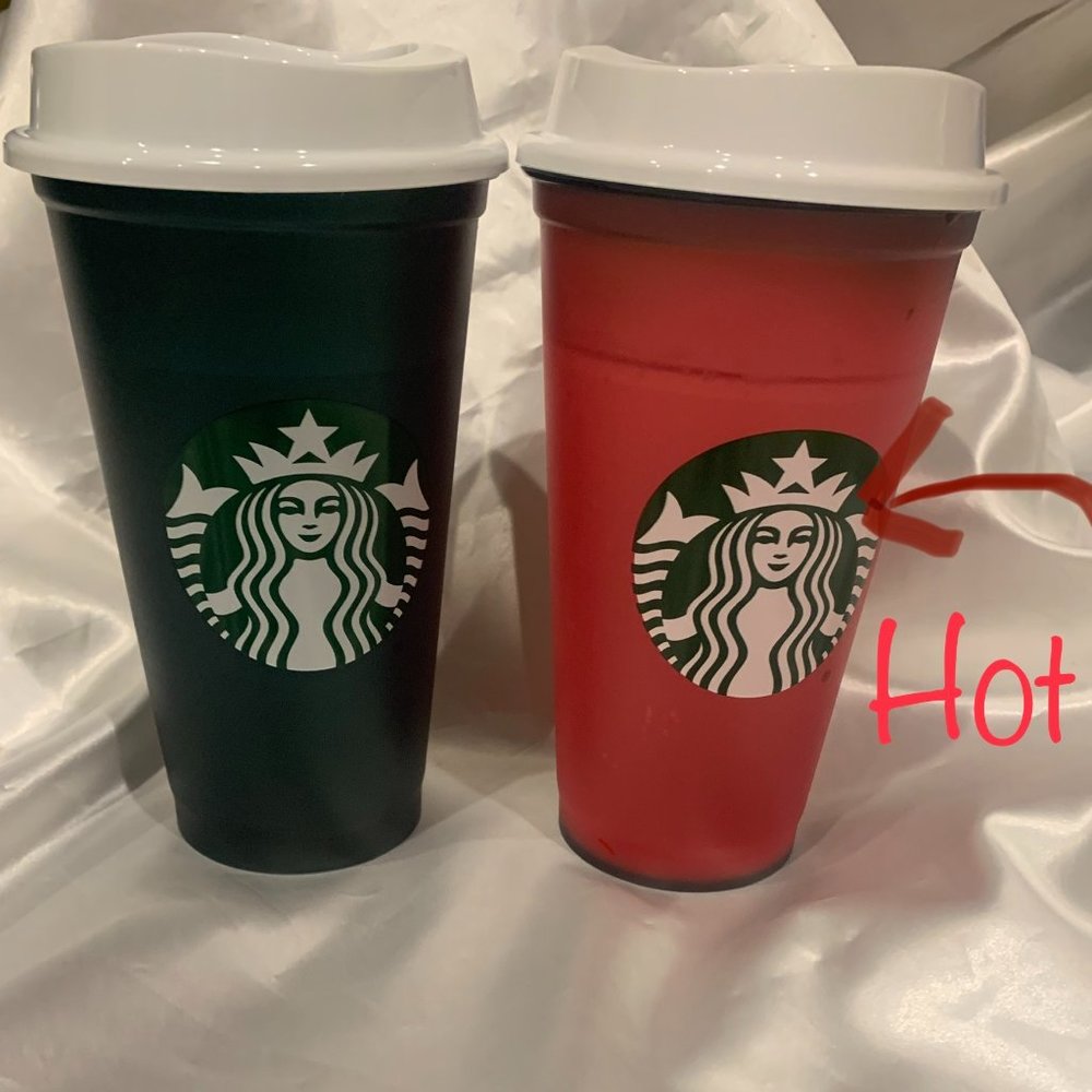 2 Starbucks Color Changing Hot Cup Green to Red